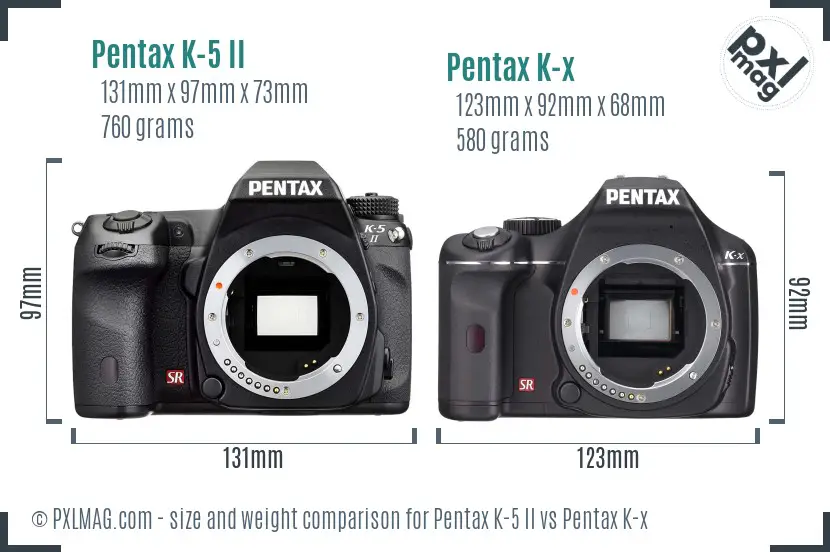 Pentax K-5 II vs Pentax K-x size comparison
