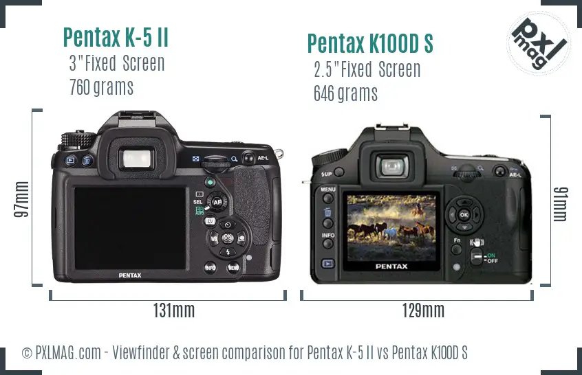 Pentax K-5 II vs Pentax K100D S Screen and Viewfinder comparison