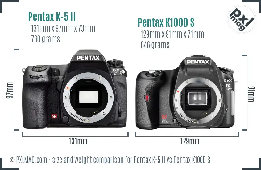 Pentax K-5 II vs Pentax K100D S size comparison