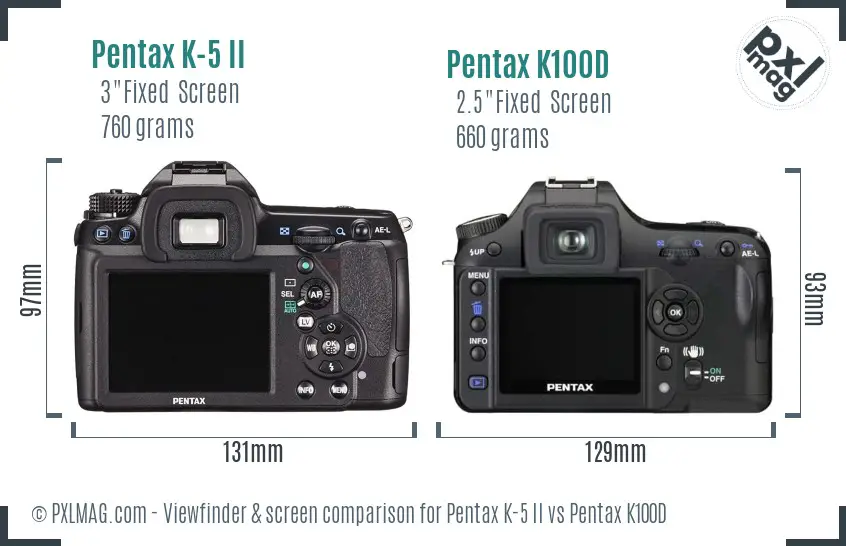 Pentax K-5 II vs Pentax K100D Screen and Viewfinder comparison