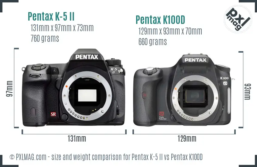 Pentax K-5 II vs Pentax K100D size comparison
