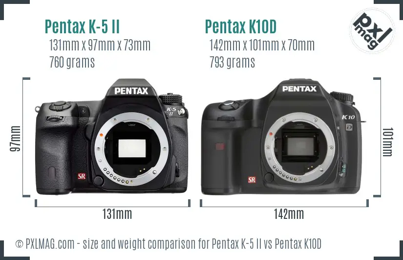 Pentax K-5 II vs Pentax K10D size comparison
