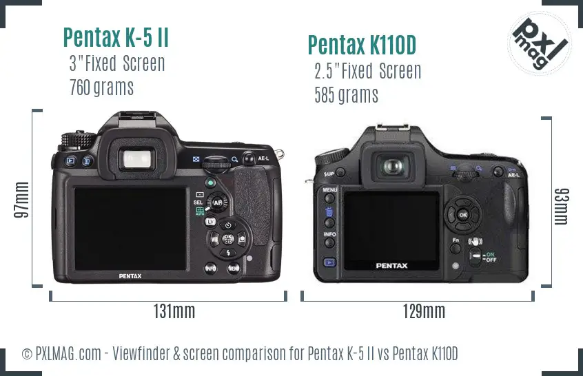 Pentax K-5 II vs Pentax K110D Screen and Viewfinder comparison