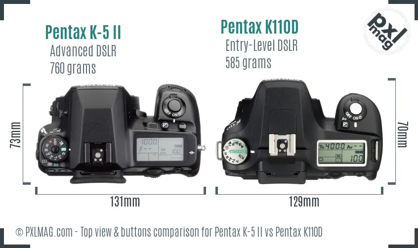 Pentax K-5 II vs Pentax K110D top view buttons comparison