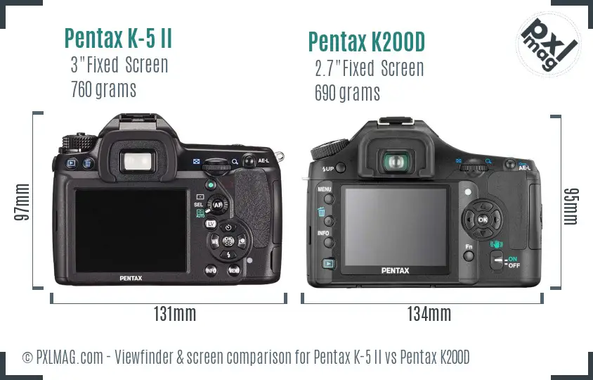 Pentax K-5 II vs Pentax K200D Screen and Viewfinder comparison