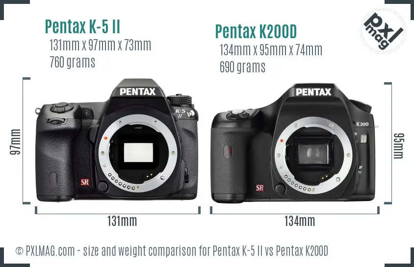 Pentax K-5 II vs Pentax K200D size comparison
