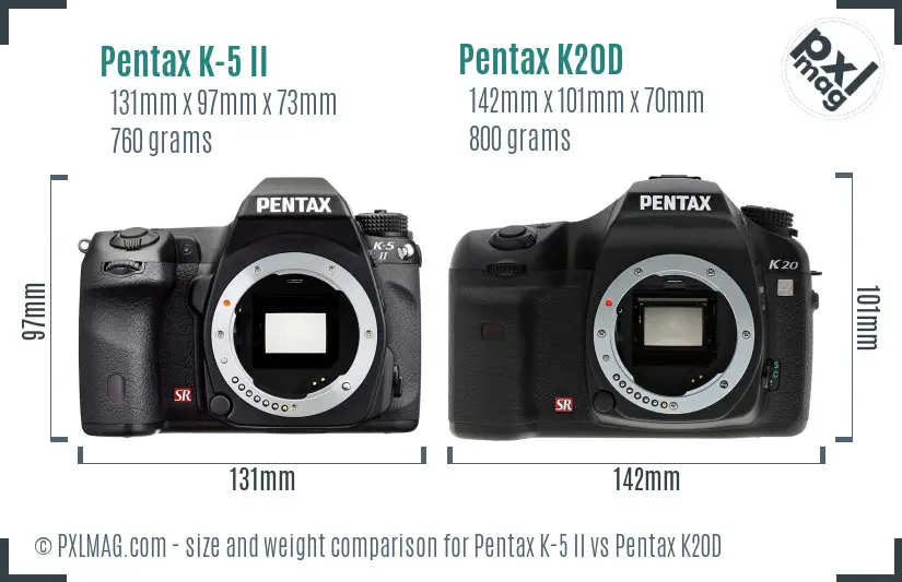 Pentax K-5 II vs Pentax K20D size comparison