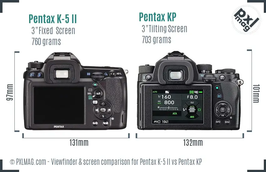 Pentax K-5 II vs Pentax KP Screen and Viewfinder comparison