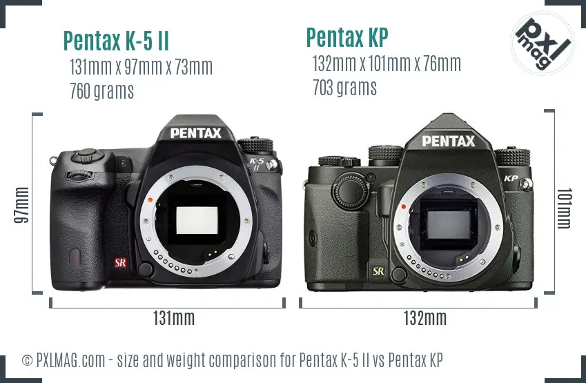Pentax K-5 II vs Pentax KP size comparison