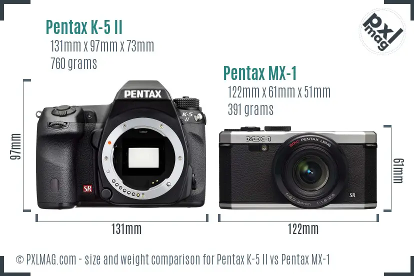 Pentax K-5 II vs Pentax MX-1 size comparison