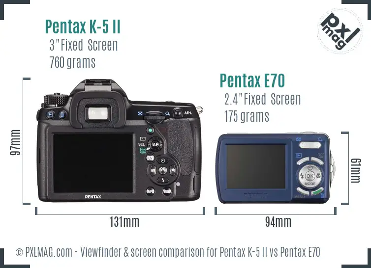 Pentax K-5 II vs Pentax E70 Screen and Viewfinder comparison