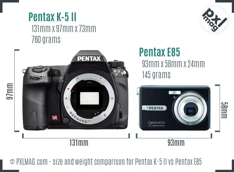 Pentax K-5 II vs Pentax E85 size comparison