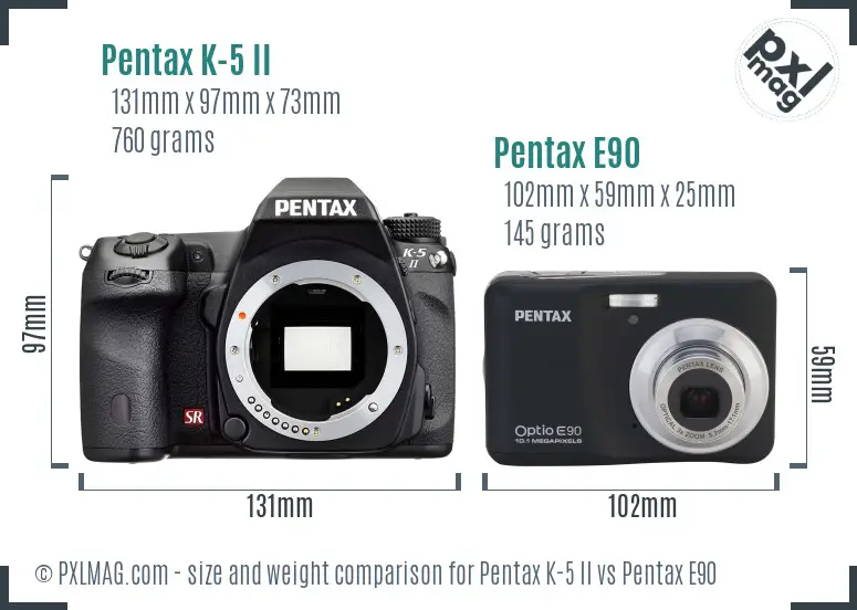Pentax K-5 II vs Pentax E90 size comparison