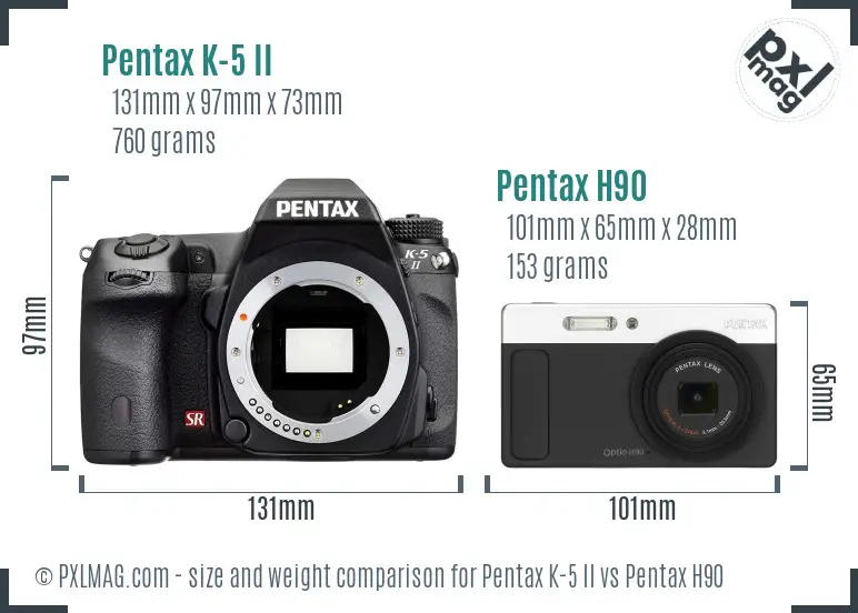 Pentax K-5 II vs Pentax H90 size comparison