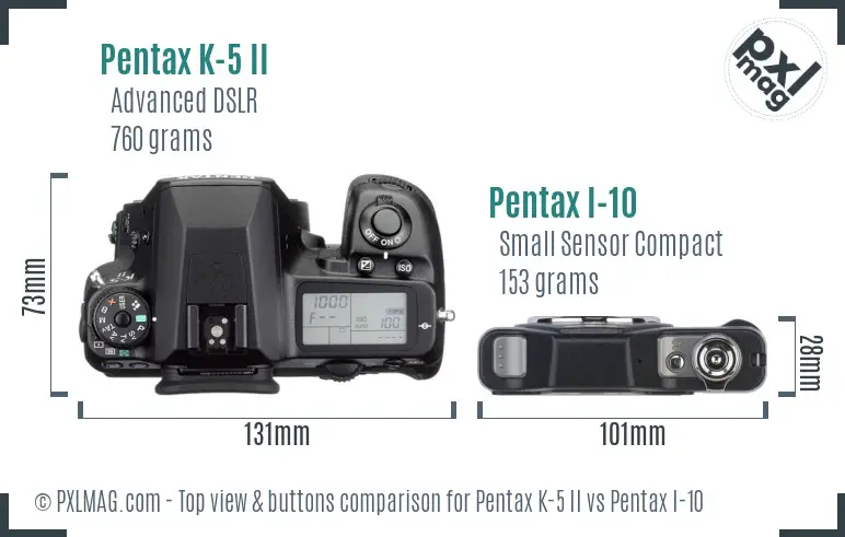 Pentax K-5 II vs Pentax I-10 top view buttons comparison