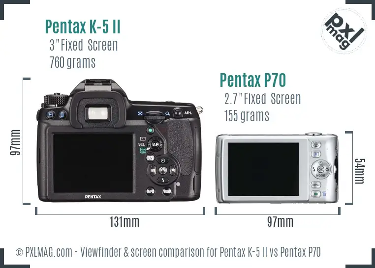 Pentax K-5 II vs Pentax P70 Screen and Viewfinder comparison