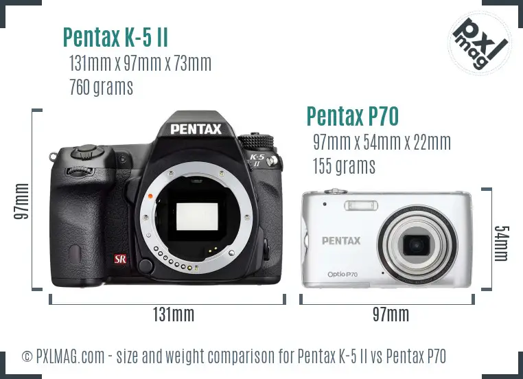 Pentax K-5 II vs Pentax P70 size comparison