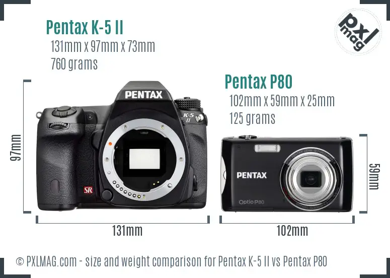 Pentax K-5 II vs Pentax P80 size comparison