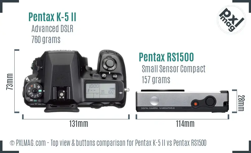 Pentax K-5 II vs Pentax RS1500 top view buttons comparison