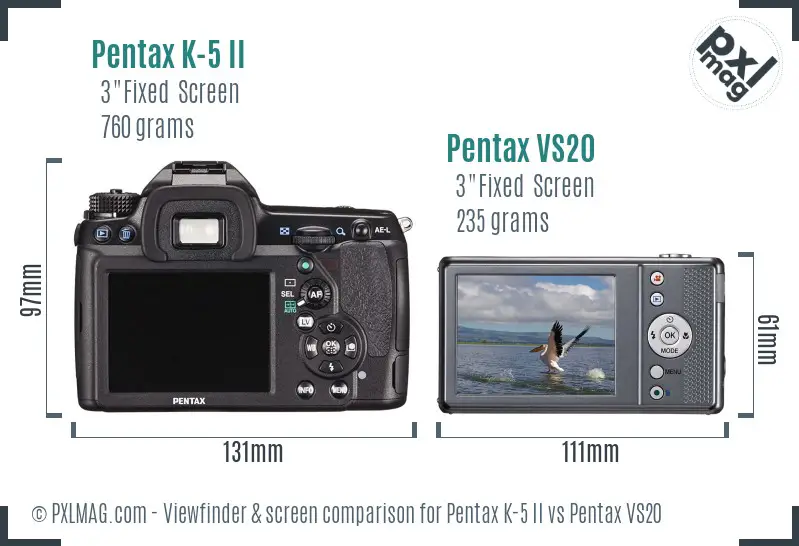 Pentax K-5 II vs Pentax VS20 Screen and Viewfinder comparison