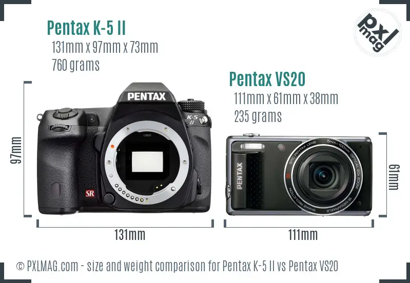 Pentax K-5 II vs Pentax VS20 size comparison