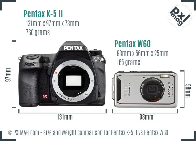Pentax K-5 II vs Pentax W60 size comparison