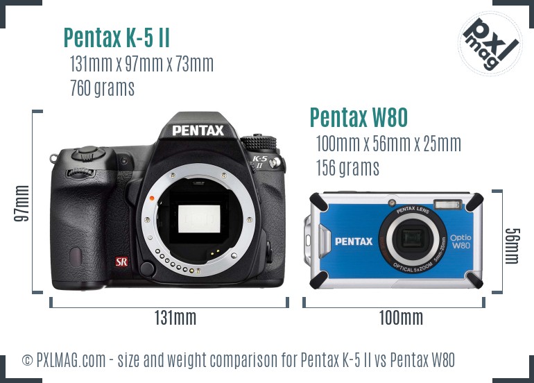 Pentax K-5 II vs Pentax W80 size comparison