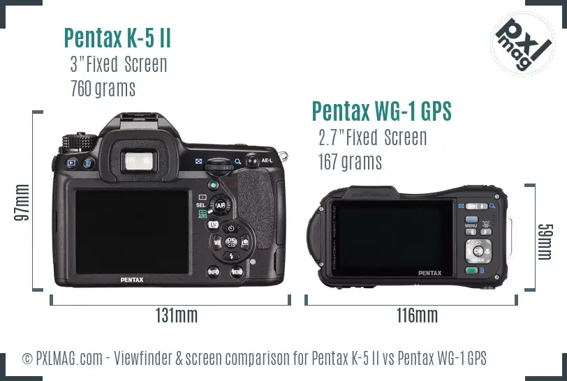 Pentax K-5 II vs Pentax WG-1 GPS Screen and Viewfinder comparison