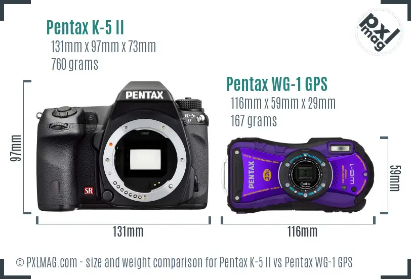 Pentax K-5 II vs Pentax WG-1 GPS size comparison