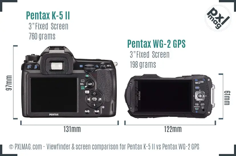 Pentax K-5 II vs Pentax WG-2 GPS Screen and Viewfinder comparison