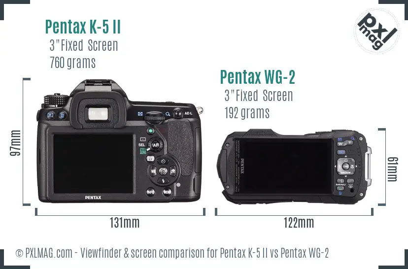 Pentax K-5 II vs Pentax WG-2 Screen and Viewfinder comparison