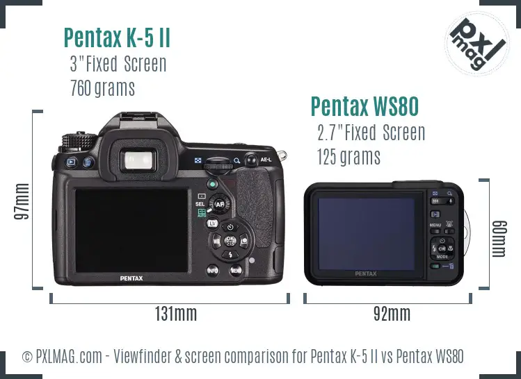 Pentax K-5 II vs Pentax WS80 Screen and Viewfinder comparison