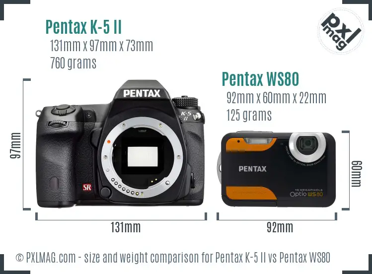 Pentax K-5 II vs Pentax WS80 size comparison