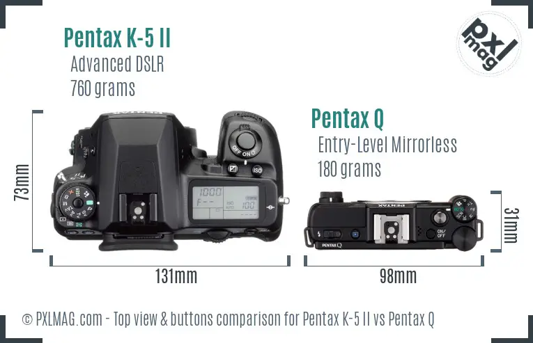 Pentax K-5 II vs Pentax Q top view buttons comparison
