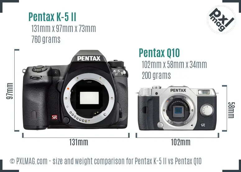 Pentax K-5 II vs Pentax Q10 size comparison