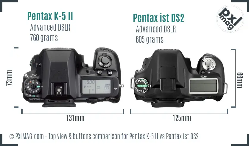 Pentax K-5 II vs Pentax ist DS2 top view buttons comparison