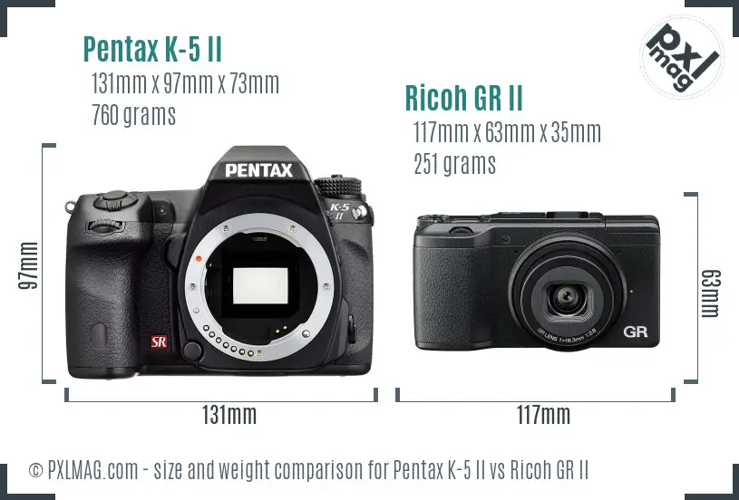 Pentax K-5 II vs Ricoh GR II size comparison Pentax K-5 II vs Ricoh GR II size comparison