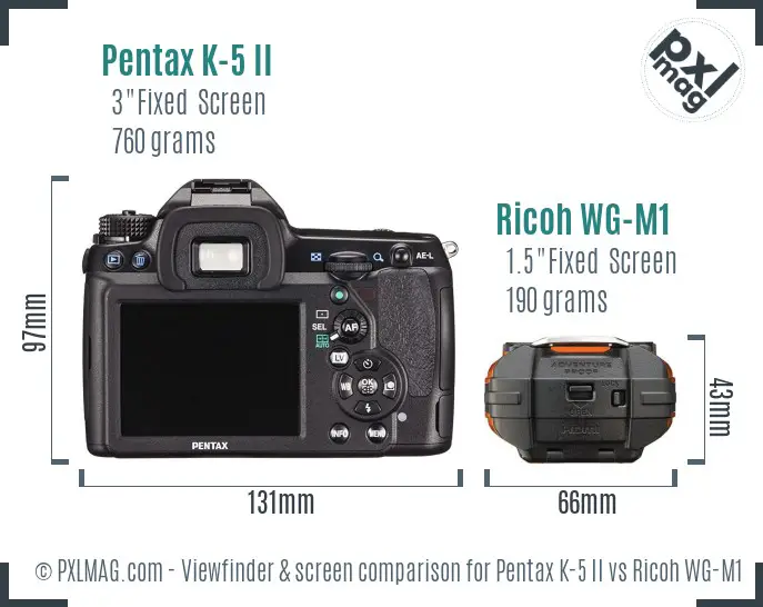 Pentax K-5 II vs Ricoh WG-M1 Screen and Viewfinder comparison