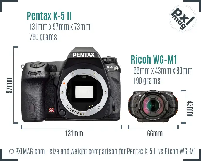 Pentax K-5 II vs Ricoh WG-M1 size comparison