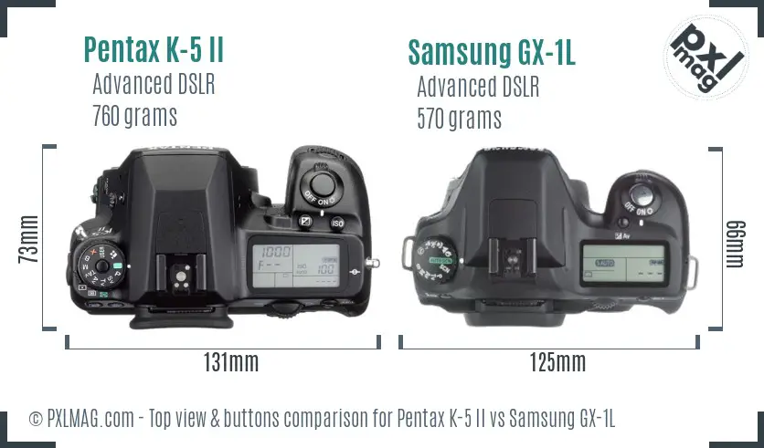 Pentax K-5 II vs Samsung GX-1L top view buttons comparison