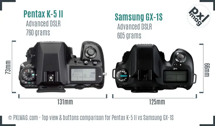 Pentax K-5 II vs Samsung GX-1S top view buttons comparison