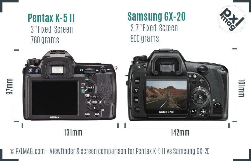 Pentax K-5 II vs Samsung GX-20 Screen and Viewfinder comparison Pentax K-5 II vs Samsung GX-20 Screen and Viewfinder comparison