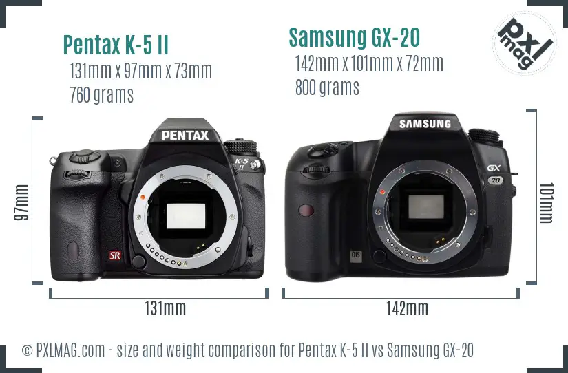 Pentax K-5 II vs Samsung GX-20 size comparison Pentax K-5 II vs Samsung GX-20 size comparison