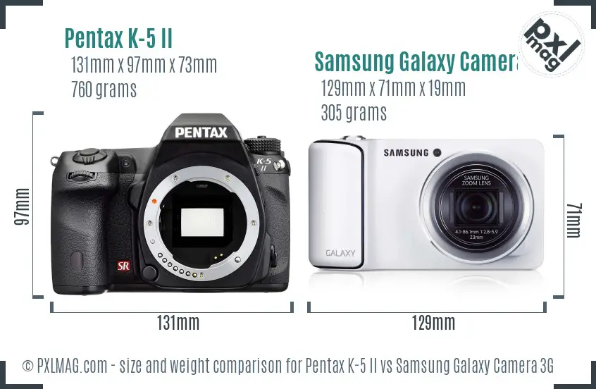 Pentax K-5 II vs Samsung Galaxy Camera 3G size comparison Pentax K-5 II vs Samsung Galaxy Camera 3G size comparison