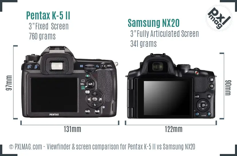 Pentax K-5 II vs Samsung NX20 Screen and Viewfinder comparison