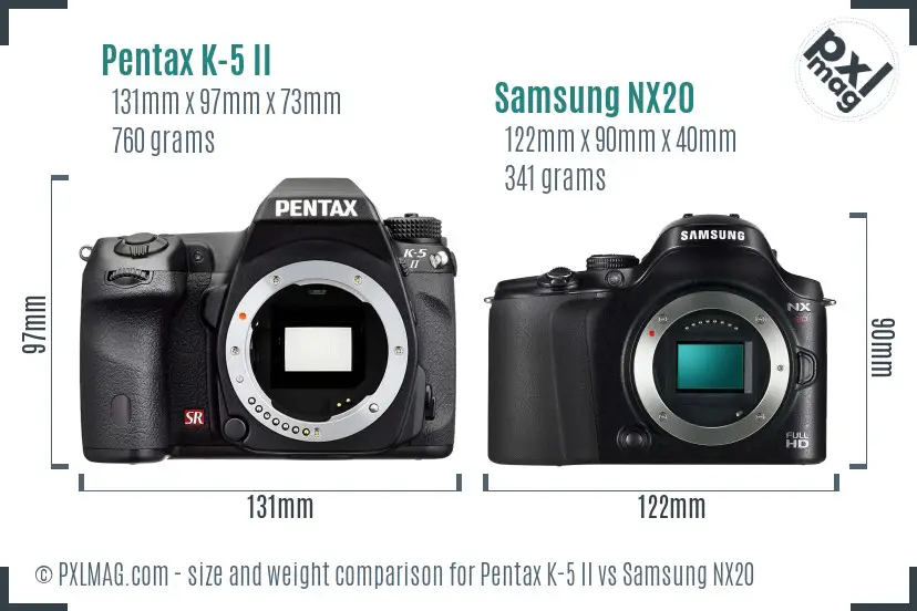 Pentax K-5 II vs Samsung NX20 size comparison