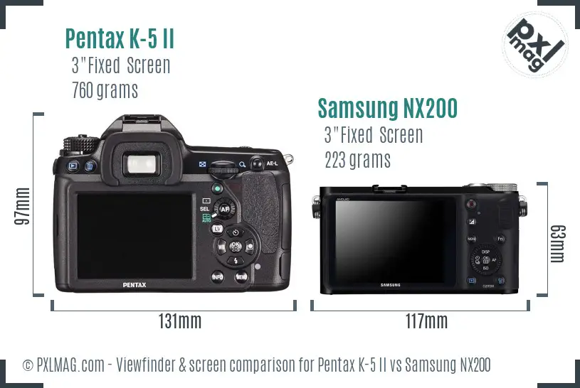 Pentax K-5 II vs Samsung NX200 Screen and Viewfinder comparison