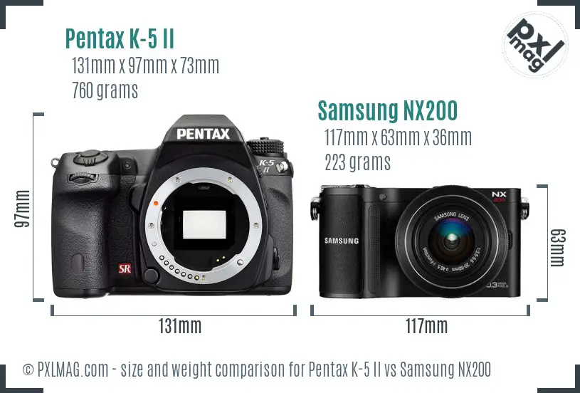 Pentax K-5 II vs Samsung NX200 size comparison