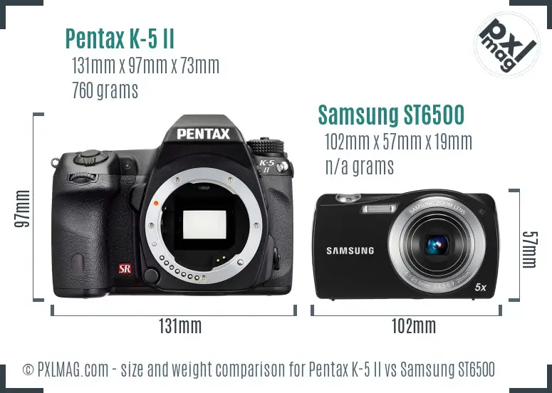 Pentax K-5 II vs Samsung ST6500 size comparison