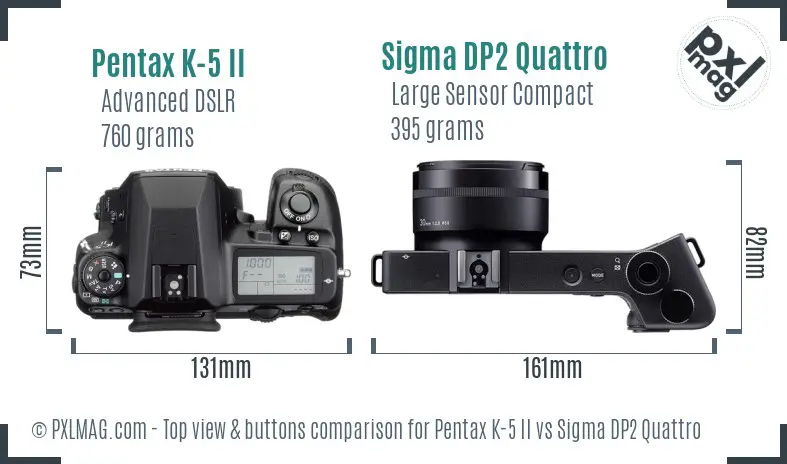 Pentax K-5 II vs Sigma DP2 Quattro top view buttons comparison Pentax K-5 II vs Sigma DP2 Quattro top view buttons comparison